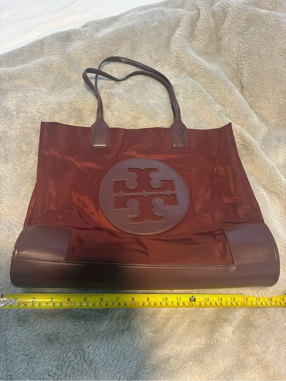 Tory Burch Burgundy Nylon and Leather Logo Tote